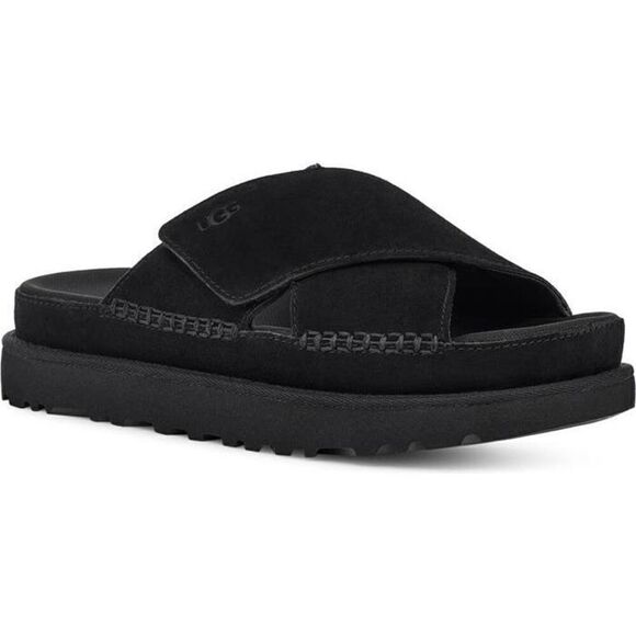 UGG Women's Velvet Suede Goldenstar Crossover Slide Sandal Black Size 10 - Picture 1 of 11